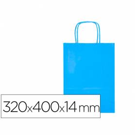 Bolsa papel q-connect celulosa celeste l con asa retorcida 320x400x14 mm