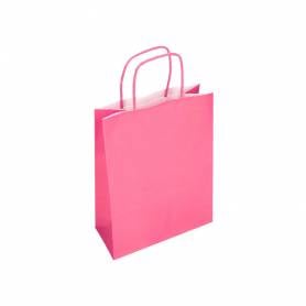 Bolsa papel q-connect celulosa rosa l con asa retorcida 320x400x14 mm