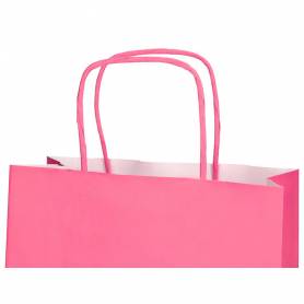 Bolsa papel q-connect celulosa rosa l con asa retorcida 320x400x14 mm