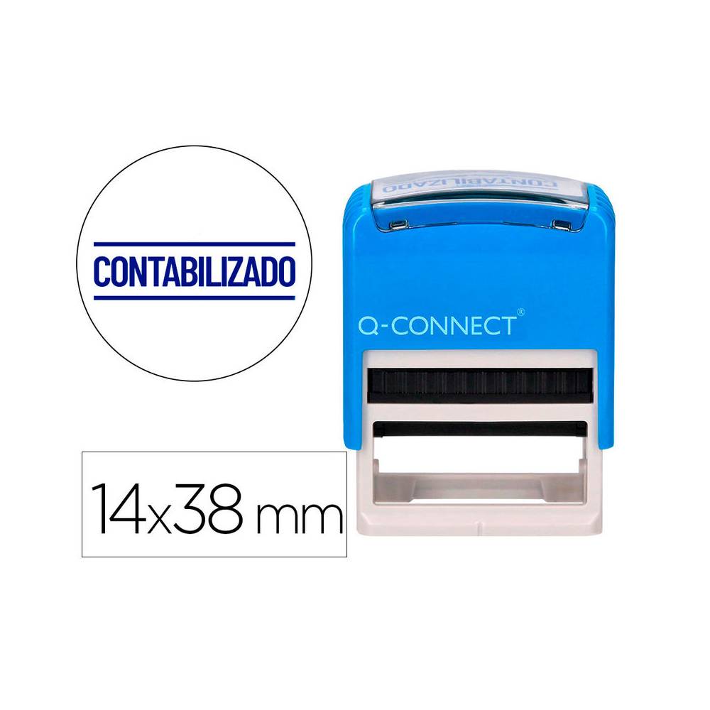 Sello entintado automatico q-connect contabilizado almohadilla 14x38 mm color azul