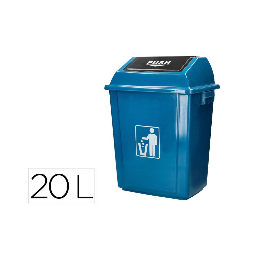 Papelera contenedor q-connect plastico con tapa de balancin 20 litros azul 340x240x450 mm