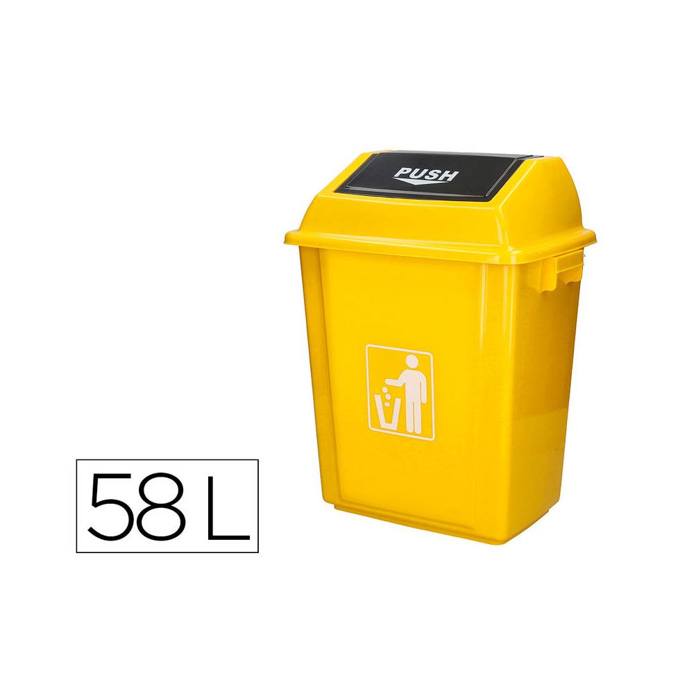 Papelera contenedor q-connect plastico con tapa de balancin 58 litros amarillo 470x330x760 mm