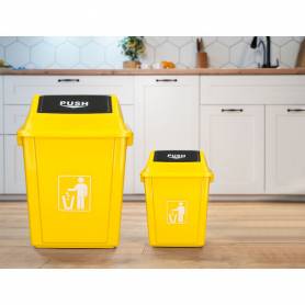 Papelera contenedor q-connect plastico con tapa de balancin 58 litros amarillo 470x330x760 mm