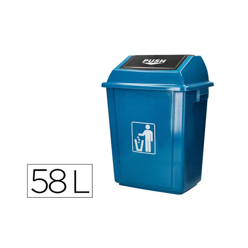 Papelera contenedor q-connect plastico con tapa de balancin 58 litros azul 470x330x760 mm