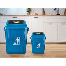 Papelera contenedor q-connect plastico con tapa de balancin 58 litros azul 470x330x760 mm