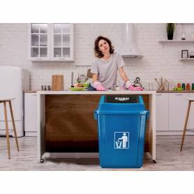 Papelera contenedor q-connect plastico con tapa de balancin 58 litros azul 470x330x760 mm