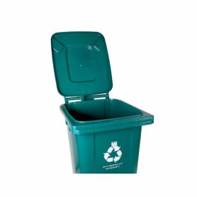 Papelera contenedor q-connect plastico con tapadera y ruedas 240 litros verde 1040x620x610 mm