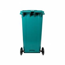 Papelera contenedor q-connect plastico con tapadera y ruedas 240 litros verde 1040x620x610 mm