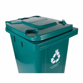 Papelera contenedor q-connect plastico con tapadera y ruedas 240 litros verde 1040x620x610 mm