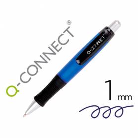 Boligrafo q-connect premium retractil con sujecion de caucho color azul punta 1 mm