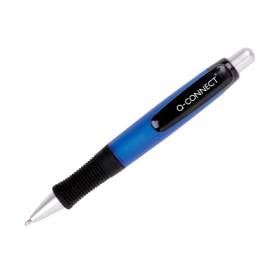 Boligrafo q-connect premium retractil con sujecion de caucho color azul punta 1 mm