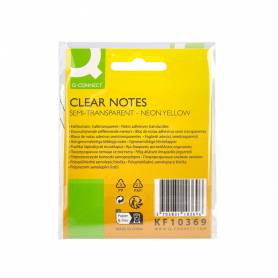 Bloc de notas adhesivas quita y pon q-connect 76x76 mm removible plastico translucido amarillo neon con 50 hojas