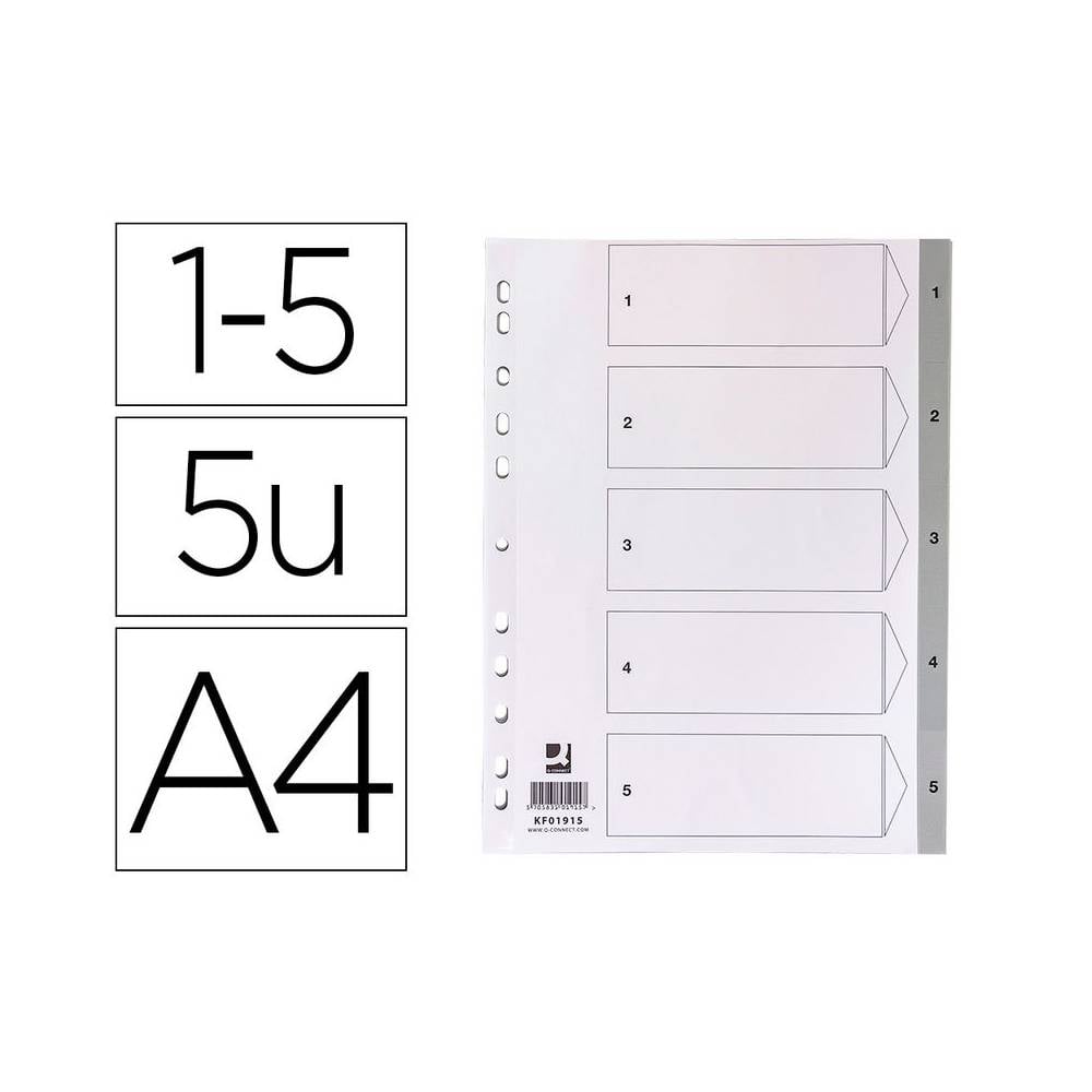 Separador numerico q-connect plastico 1-5 juego de 5 separadores din a4 multitaladro