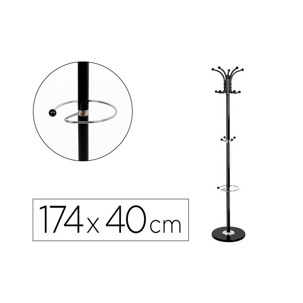 Perchero metalico q-connect negro de pie 10 colgadores y paraguero 174x40 cm