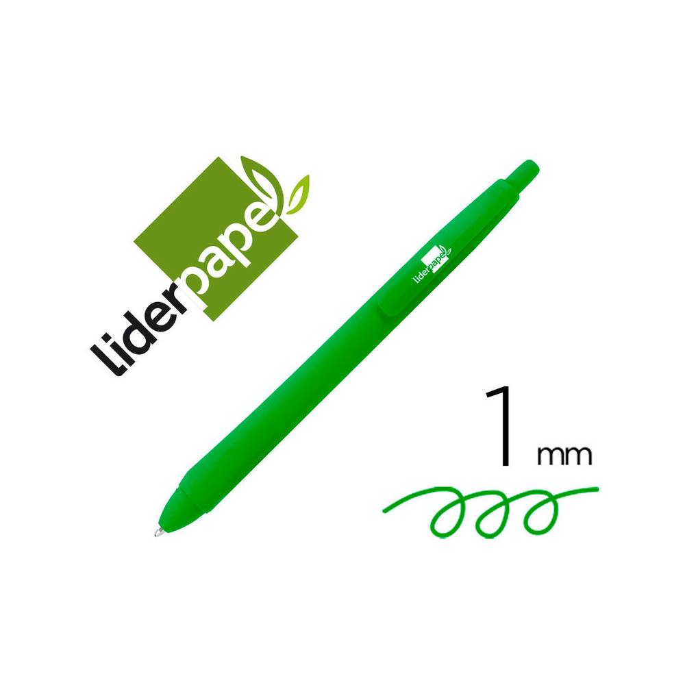 Boligrafo liderpapel gummy touch retractil 1,0 mm tinta verde