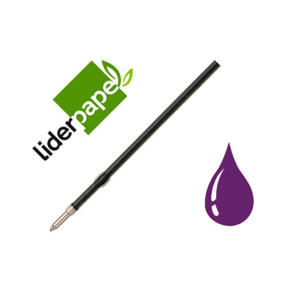 Recambio boligrafo liderpapel gummy touch retractil 1,0 mm tinta violeta bolsa de 10 unidades