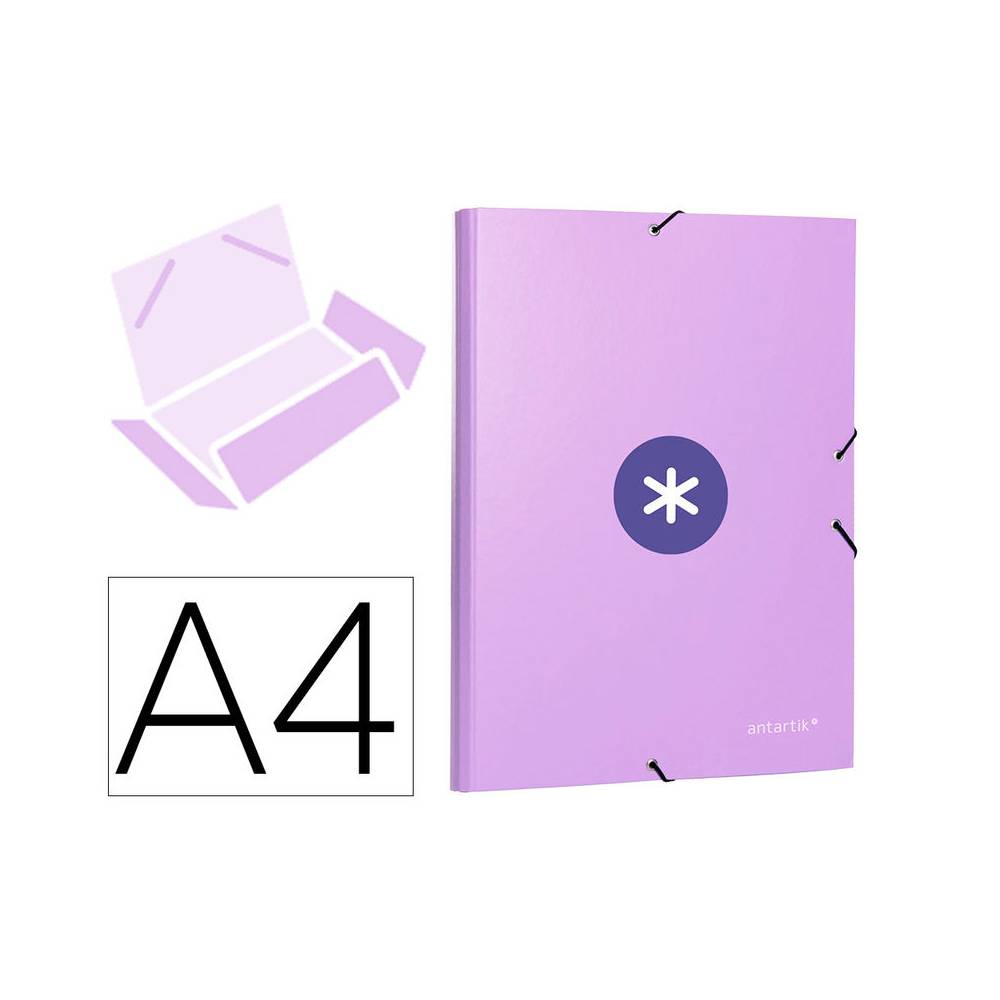 Carpeta liderpapel antartik gomas a4 3 solapas carton forrado color lavanda