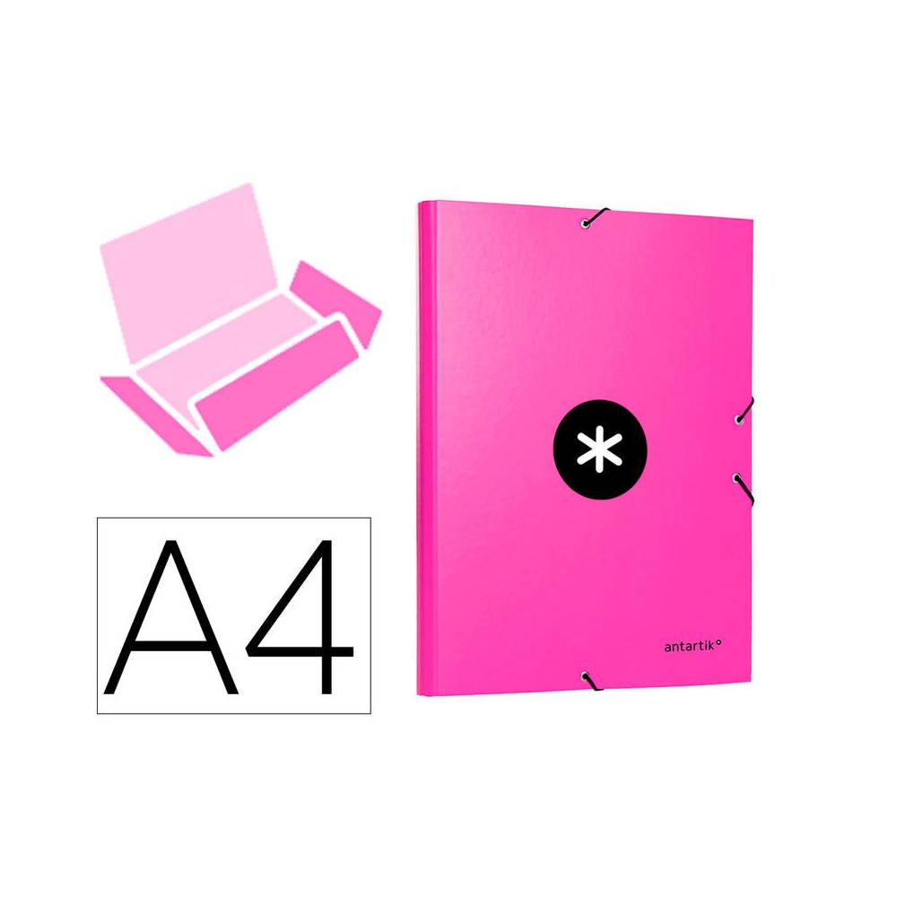 Carpeta liderpapel antartik gomas a4 3 solapas carton forrado color rosa