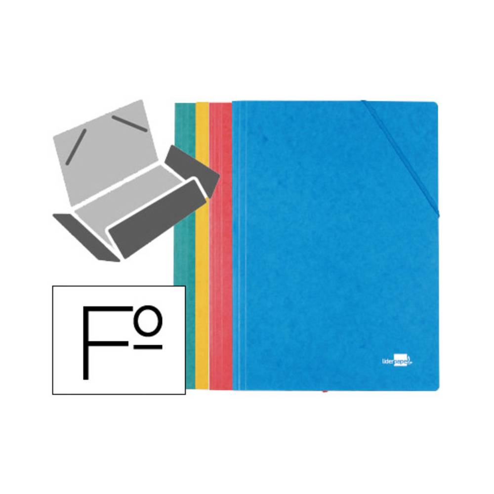 Carpeta liderpapel gomas folio 3 solapas carton simil prespan pack de 4 unidades colores surtidos