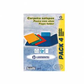 Carpeta liderpapel gomas folio 3 solapas carton simil prespan pack de 4 unidades colores surtidos