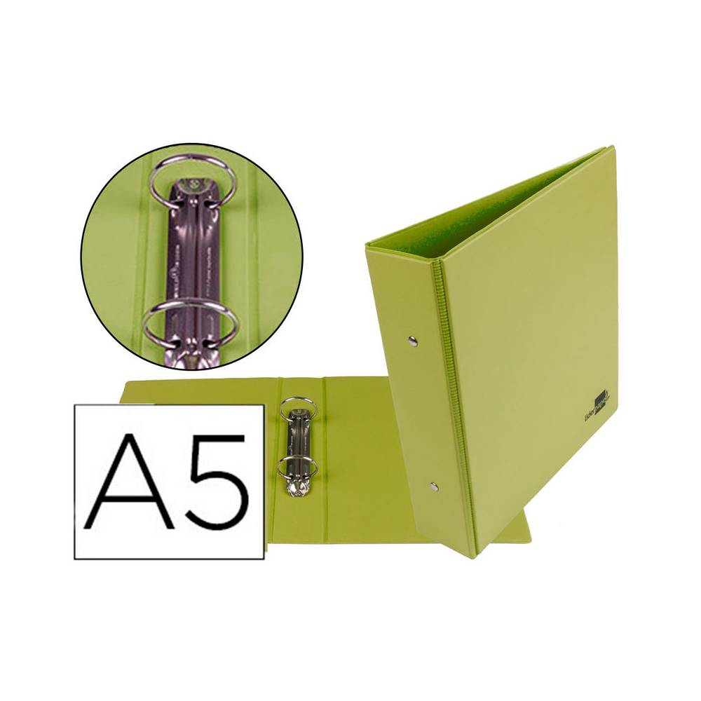 Carpeta de 2 anillas 40 mm redondas liderpapel a5 carton forrado pvc verde pistacho