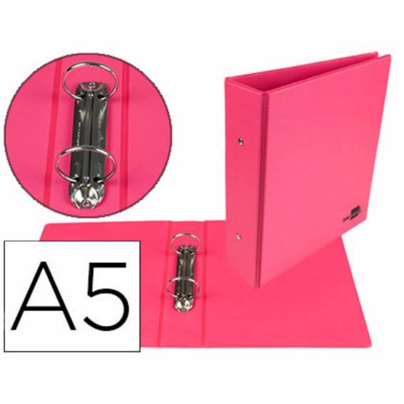 Carpeta de 2 anillas 40 mm redondas liderpapel a5 carton forrado pvc fucsia