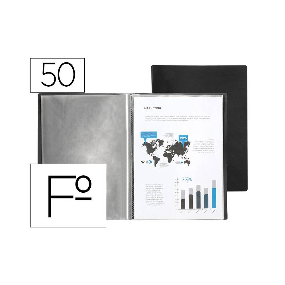 Carpeta liderpapel escaparate 50 fundas pvc folio negro