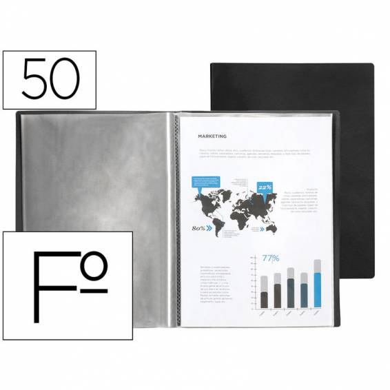 Carpeta liderpapel escaparate 50 fundas pvc folio negro