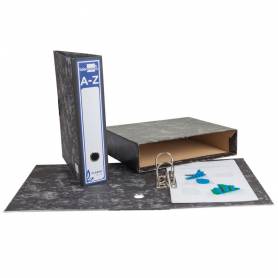 Archivador de palanca liderpapel carton forrado folio jaspeado negro con caja classic blue