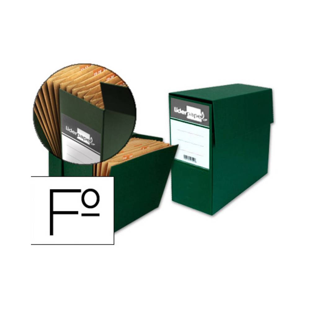 Caja transferencia liderpapel con fuelle folio color verde