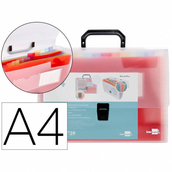 Carpeta liderpapel clasificador fuelle 45144 polipropileno a4 transparente con asa spectrafile 26 dpto