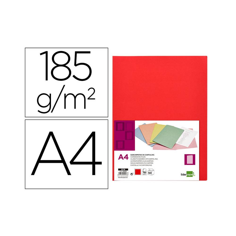 Subcarpeta liderpapel din a4 rojo intenso 180g/m2