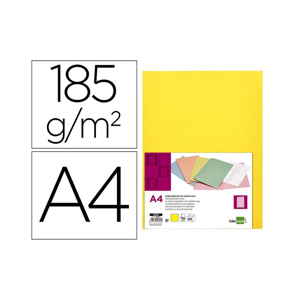 Subcarpeta liderpapel din a4 amarillo intenso 180g/m2