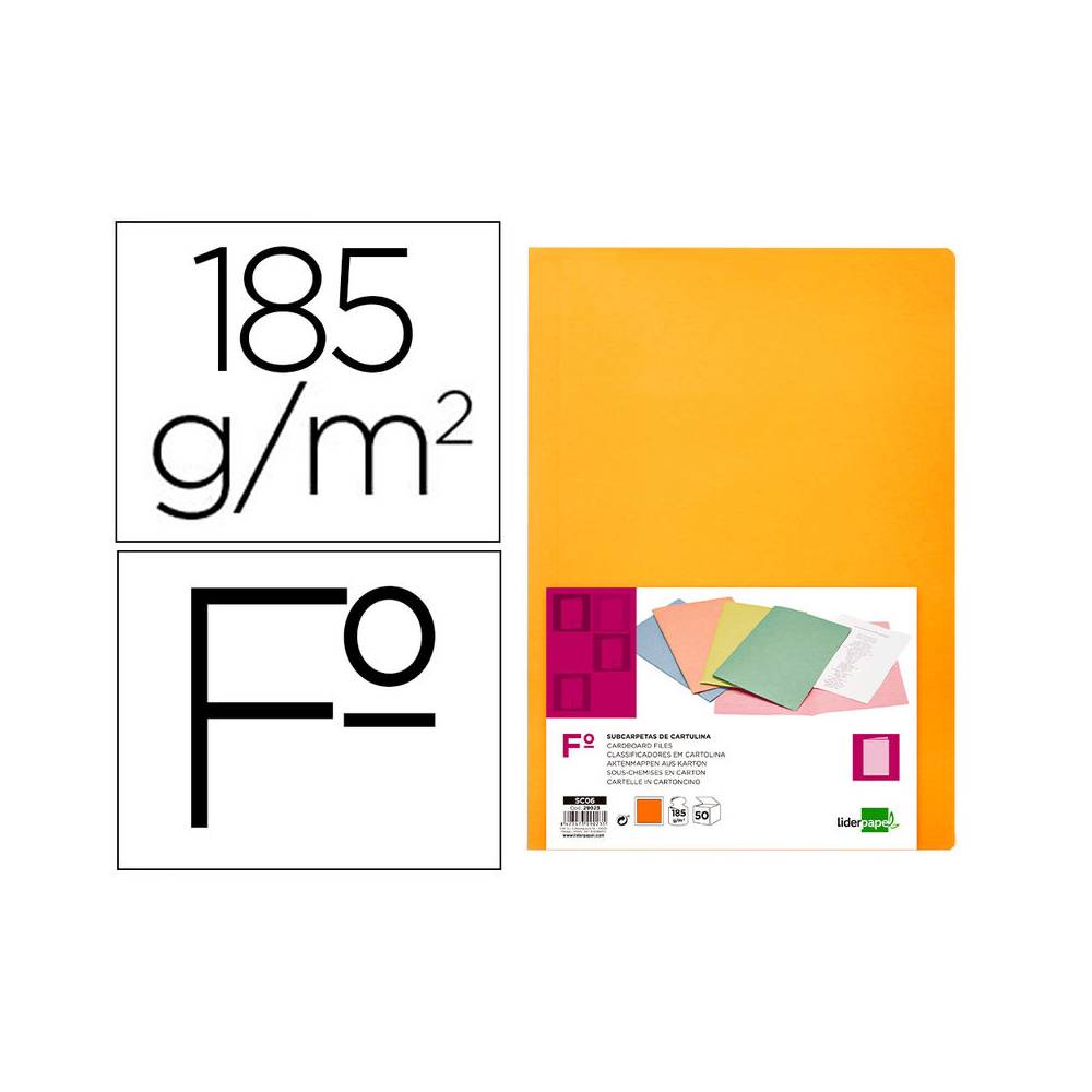 Subcarpeta liderpapel folio naranja intenso 180g/m2