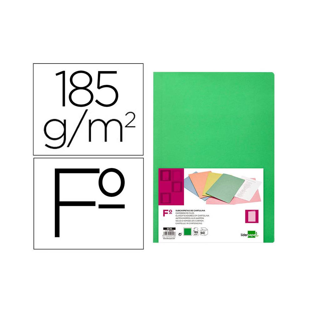 Subcarpeta liderpapel folio verde intenso 180g/m2