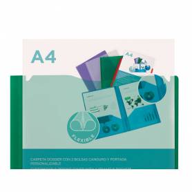 Carpeta liderpapel dossier dos bolsas canguro 45683 polipropileno din a4 verde