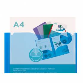 Carpeta liderpapel dossier dos bolsas canguro 45682 polipropileno din a4 azul