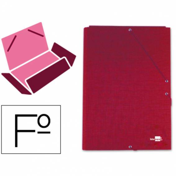 Carpeta liderpapel gomas folio 3 solapas carton forrado roja