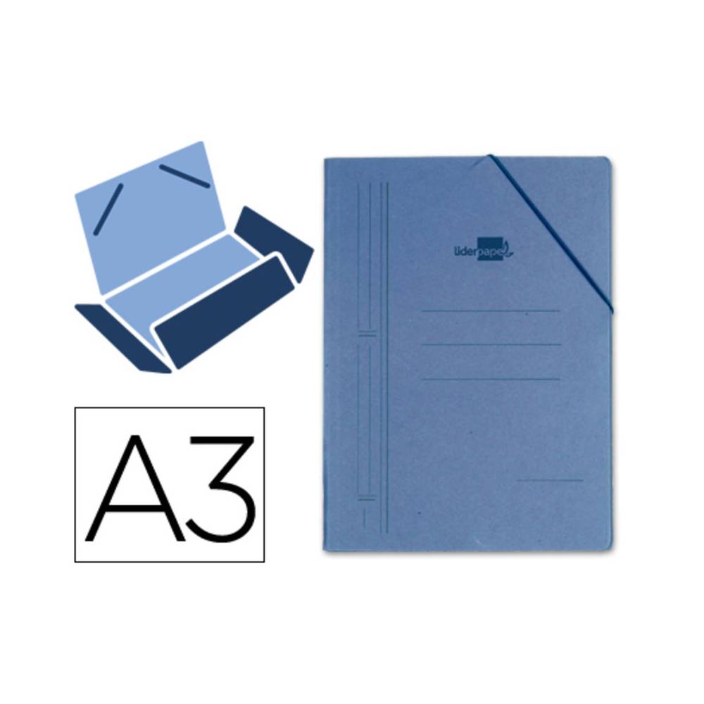 Carpeta liderpapel gomas a3 3 solapas carton prespan azul