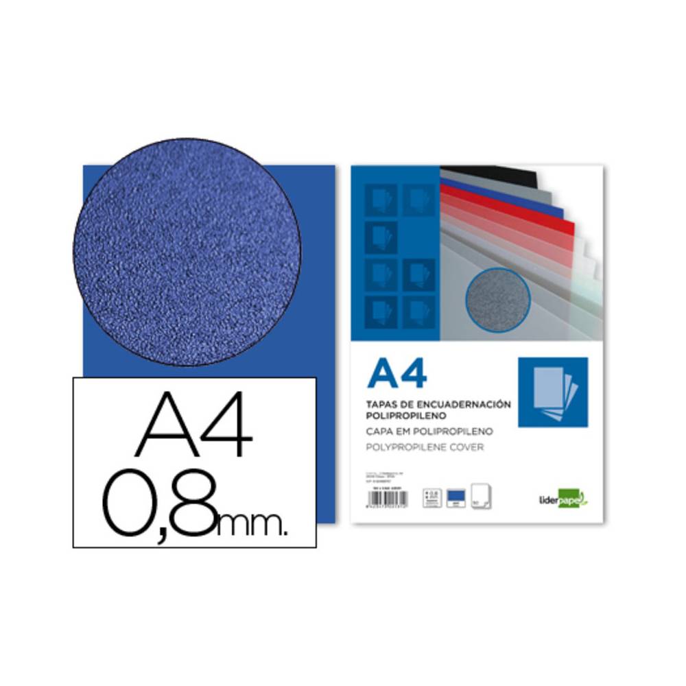 Tapa encuadernacion liderpapel polipropileno a4 0.8mm azul opaco paquete de 50 unidades