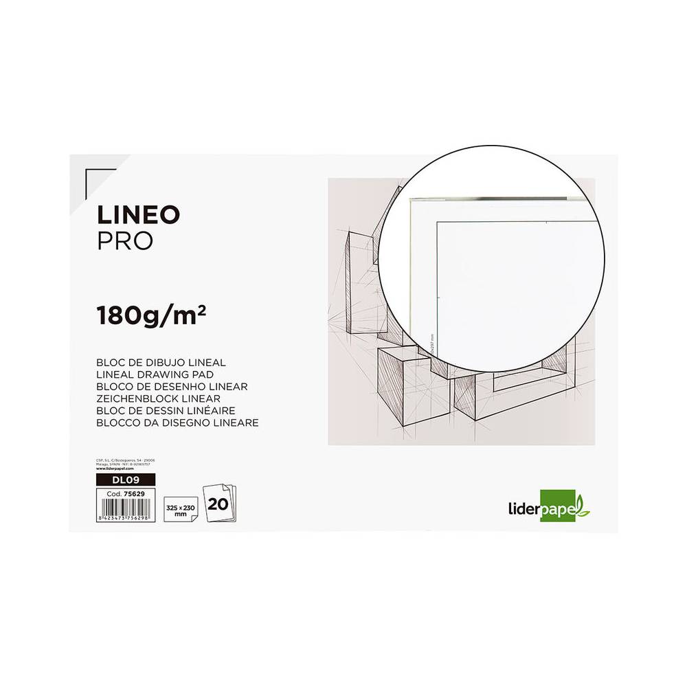 Bloc dibujo liderpapel lineal encolado 230x325mm 20 hojas 180 gr/m2 con recuadro