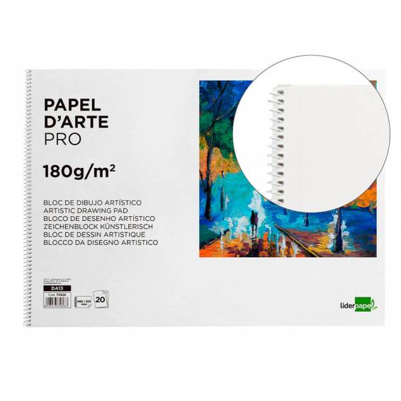 Bloc dibujo liderpapel artistico espiral 460x325mm 20 hojas 180gr/m2 sin recuadro perforado