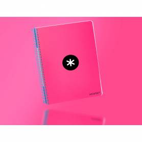 Cuaderno espiral liderpapel a5 antartik tapa dura 80h 100 g cuadro 5mm con margen color rosa fluor