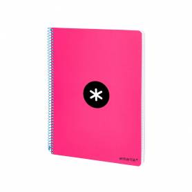 Cuaderno espiral liderpapel a5 antartik tapa dura 80h 100 g cuadro 5mm con margen color rosa fluor