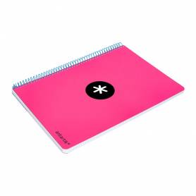 Cuaderno espiral liderpapel a5 antartik tapa dura 80h 100 g cuadro 5mm con margen color rosa fluor