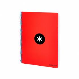 Cuaderno espiral liderpapel a5 antartik tapa dura 80h 100 gr cuadro 5mm con margen color rojo