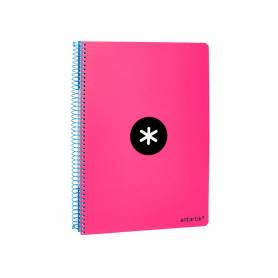 Cuaderno espiral liderpapel a4 micro antartik tapa dura 80h 100 gr cuadro 5mm sin bandas 4 taladros color rosa fluor