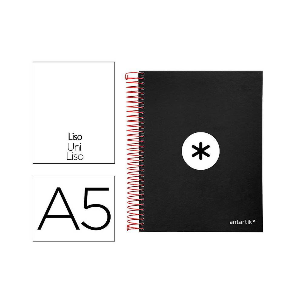 Cuaderno espiral liderpapel a5 micro antartik tapa forrada 120h 90g liso con bandas 6 taladros color negro