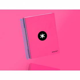 Cuaderno espiral liderpapel a5 micro antartik tapa forrada 120h 90 gr liso con bandas 6 taladros color rosa fluor