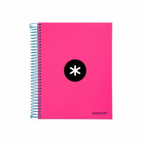 Cuaderno espiral liderpapel a5 micro antartik tapa forrada 120h 90 gr liso con bandas 6 taladros color rosa fluor